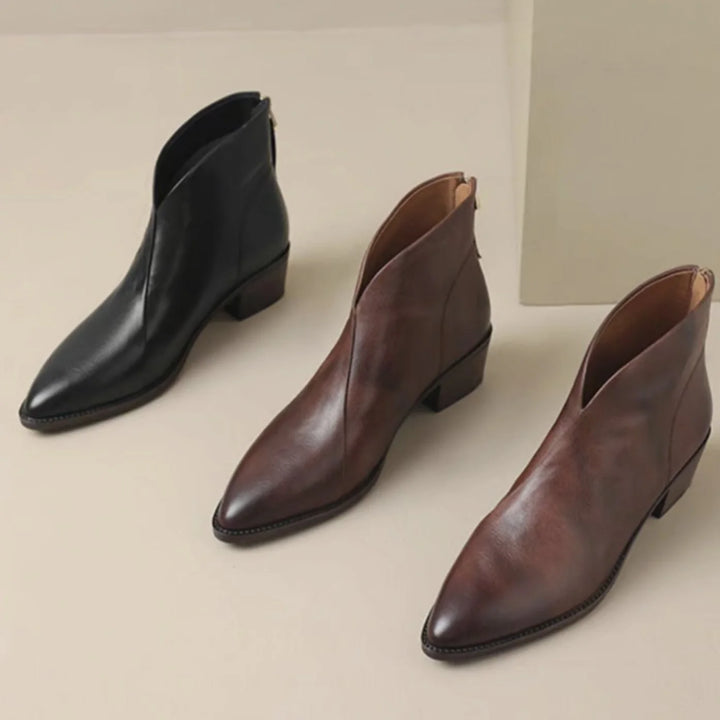 Sophie | Damen Stiefeletten mit spitzer Zehenpartie niedrigem Blockabsatz Reißverschluss 3
