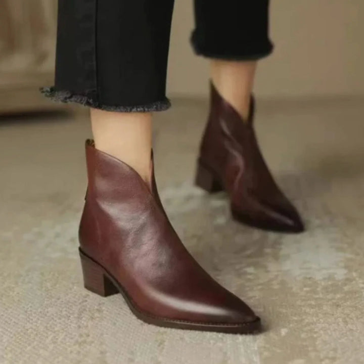 Sophie | Damen Stiefeletten mit spitzer Zehenpartie niedrigem Blockabsatz Reißverschluss 4
