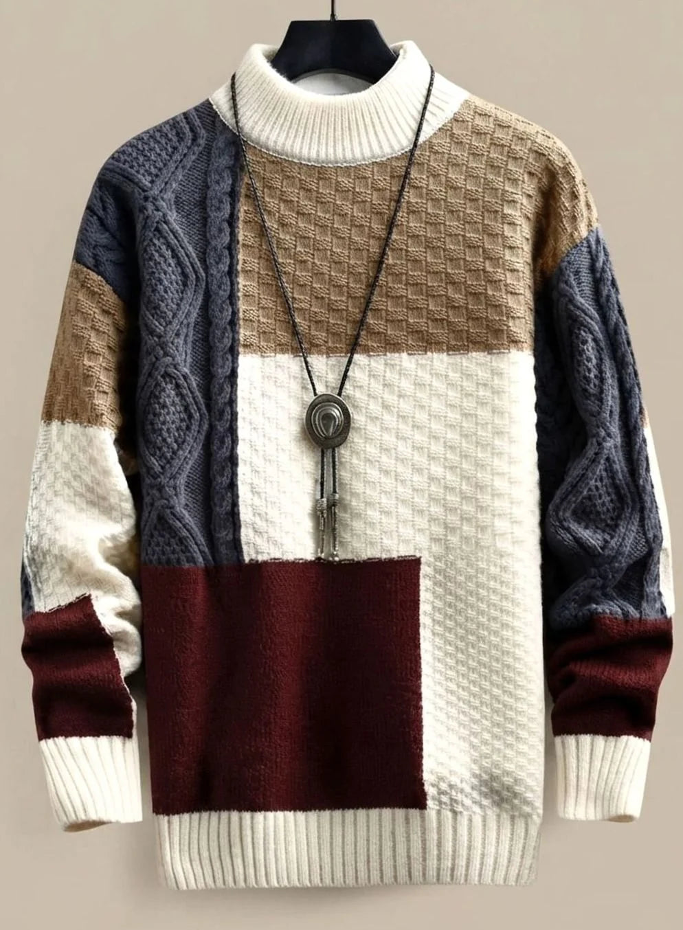 Stefan | Herren Strickpullover Colorblock Grobstrick Cardigan 0