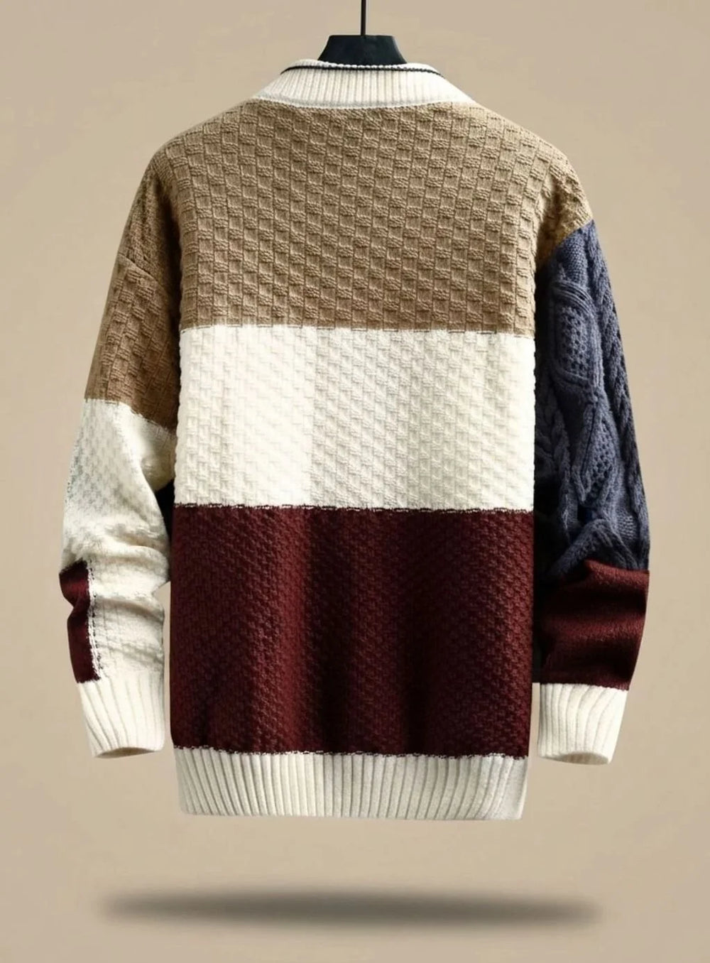 Stefan | Herren Strickpullover Colorblock Grobstrick Cardigan 1