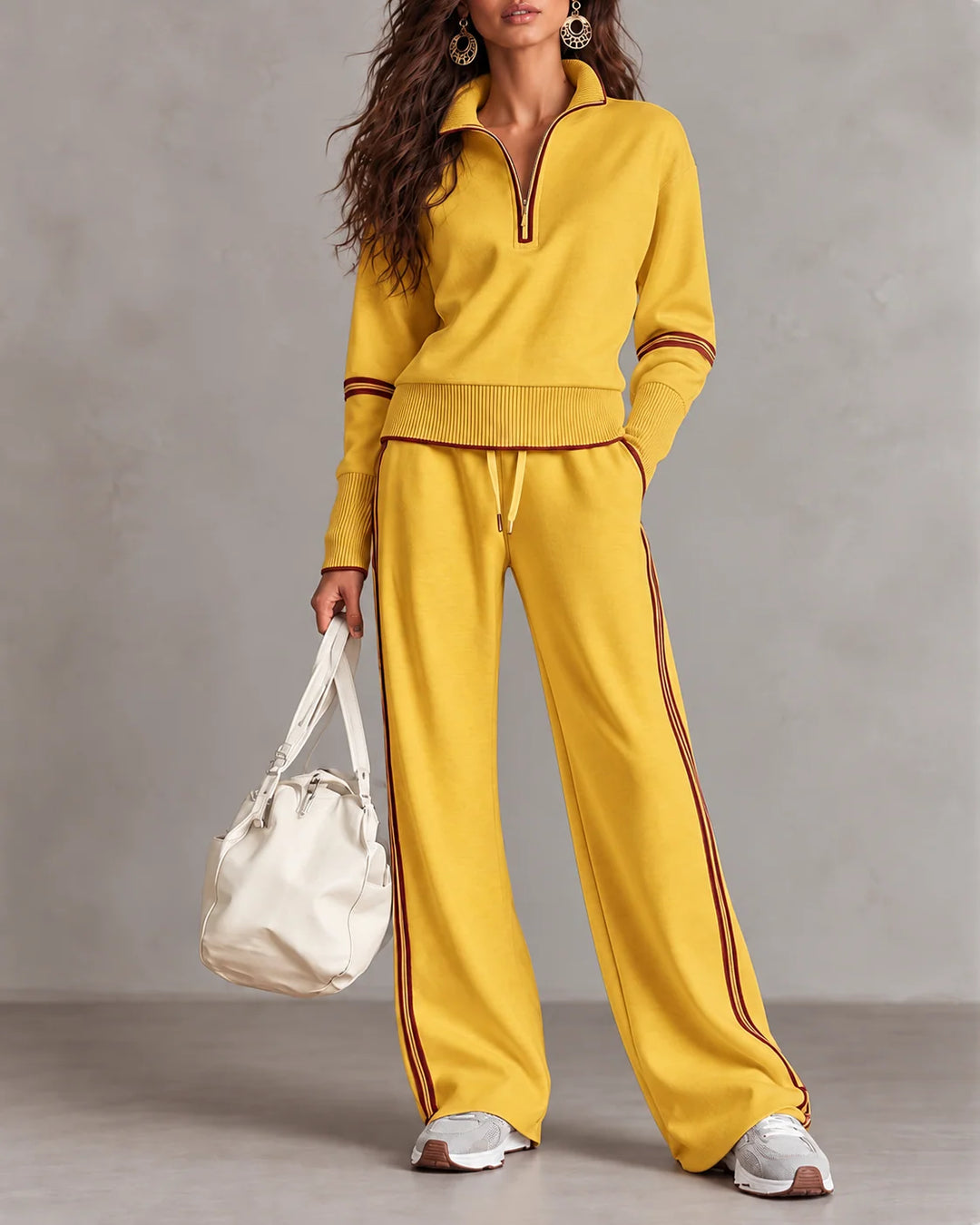 Thea | Damen Colorblock Zweiteiler mit Rollkragen und Weiter Hose 5