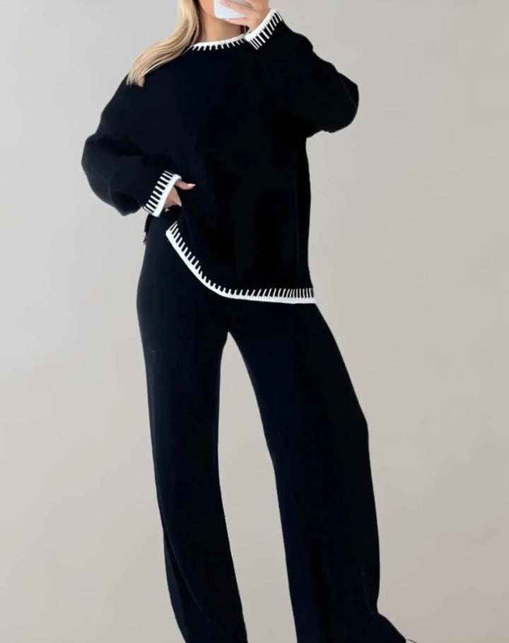 Übergroßer Strickpullover mit Rundhalsausschnitt kombiniert mit einer Hose mit weitem Bein - 2-teiliges Set - Lozenda 2