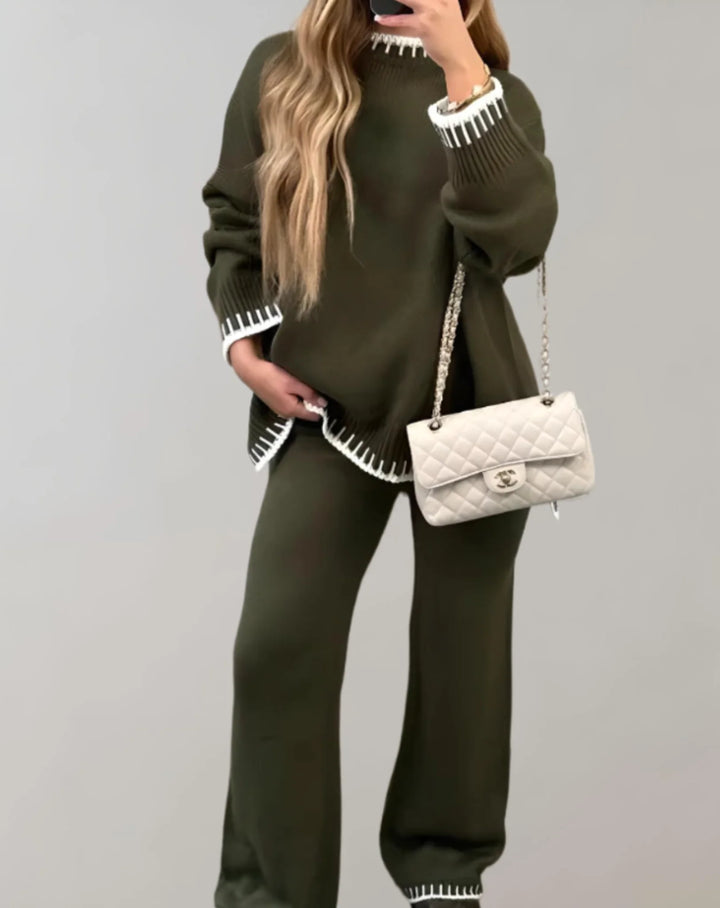 Übergroßer Strickpullover mit Rundhalsausschnitt kombiniert mit einer Hose mit weitem Bein - 2-teiliges Set - Lozenda 3