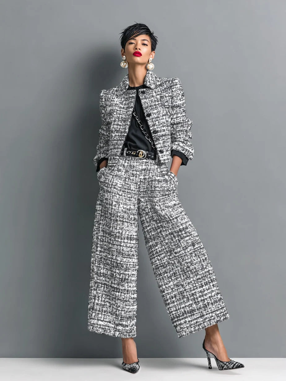 Valea | Damen Zweiteiler aus strukturierter Langarmjacke und weiter Hose 4
