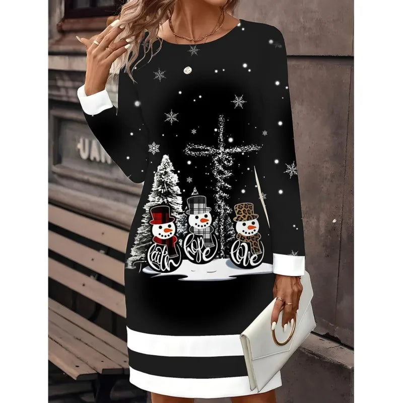 Weihnachtspullover Kleid Damen | Schneemann-Print & Bequemer Schnitt 0