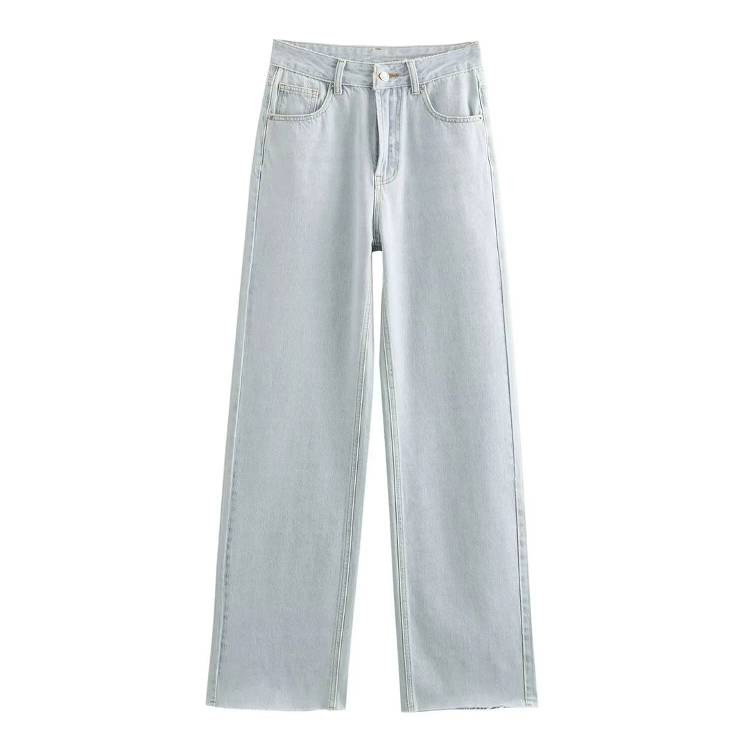 Women's High-Waisted Wide Leg Jeans Vintage Wash Casual Denim Pants 2