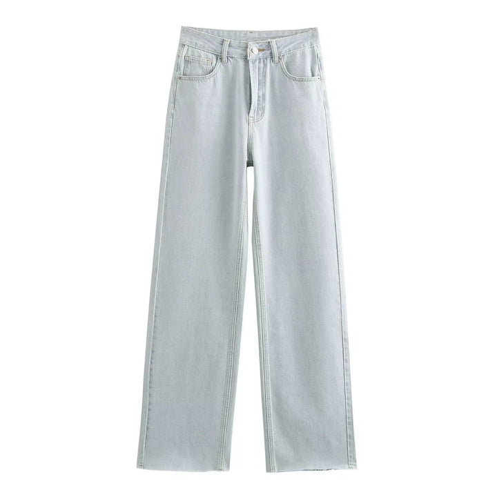 Women's High-Waisted Wide Leg Jeans Vintage Wash Casual Denim Pants 2