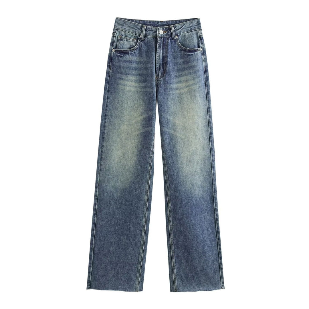 Women's High-Waisted Wide Leg Jeans Vintage Wash Casual Denim Pants 5