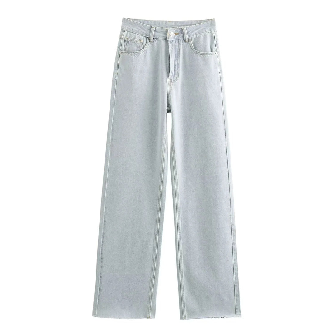 Women's High-Waisted Wide Leg Jeans Vintage Wash Casual Denim Pants 6