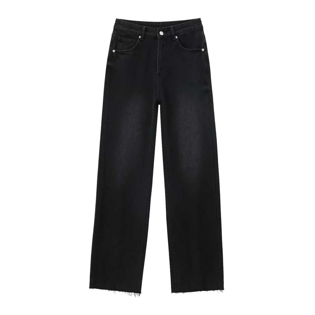 Women's High-Waisted Wide Leg Jeans Vintage Wash Casual Denim Pants 7