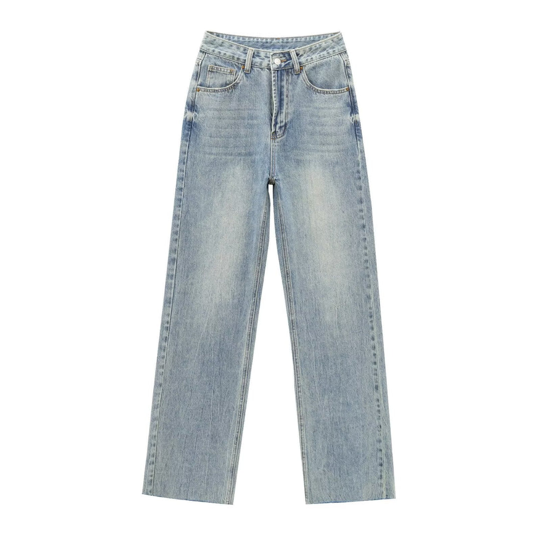 Women's High-Waisted Wide Leg Jeans Vintage Wash Casual Denim Pants 9
