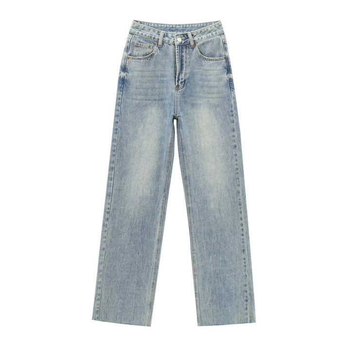 Women's High-Waisted Wide Leg Jeans Vintage Wash Casual Denim Pants 9
