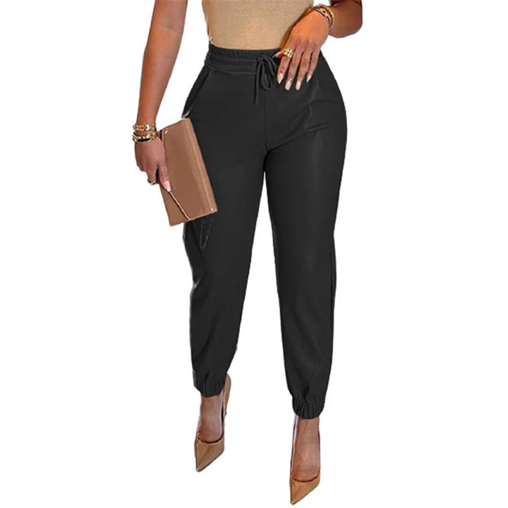 Women’s Slim Fit Sporty Leather Trousers with Elastic Waistband 6