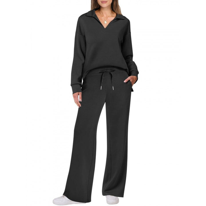 Women's Lounge Set - Half Zip Top & Wide Leg Pants - Stylish Loungewear for Casual Outings & Relaxation