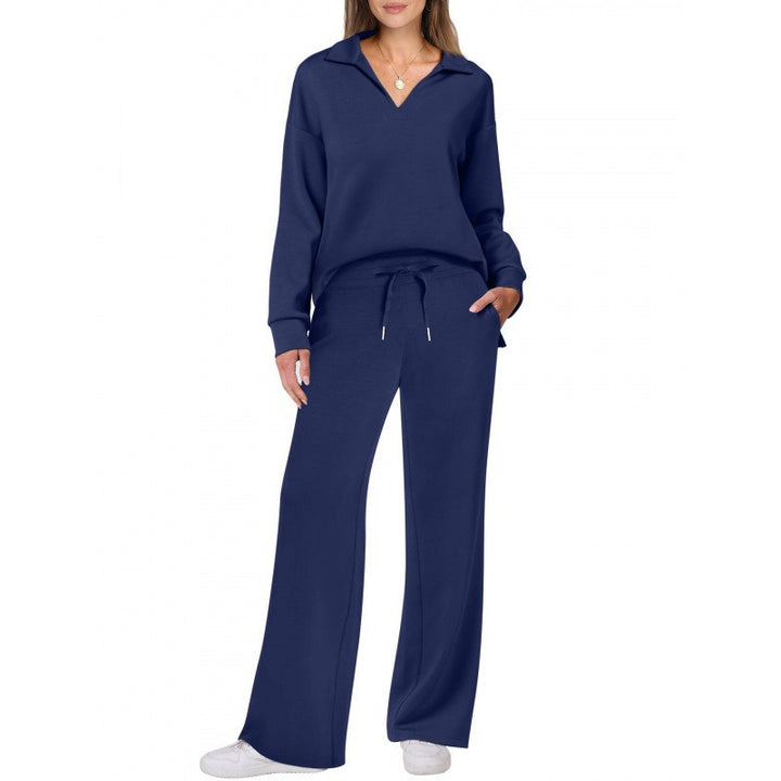 Women's Lounge Set - Half Zip Top & Wide Leg Pants - Stylish Loungewear for Casual Outings & Relaxation