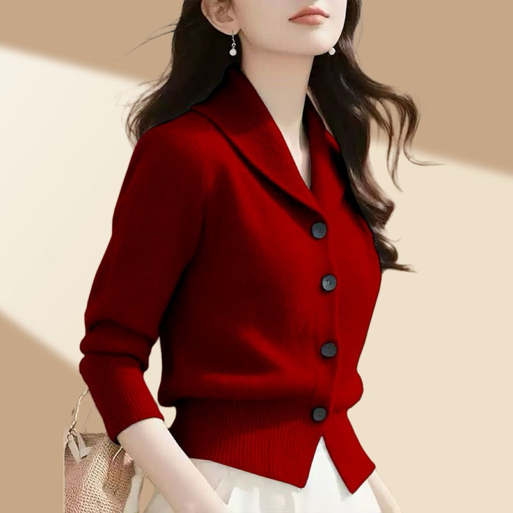 Frieda | Women's Knit Cardigan with Lapel Collar and Button Front