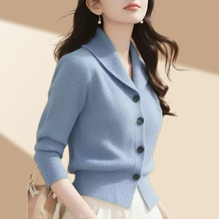 Frieda | Women's Knit Cardigan with Lapel Collar and Button Front