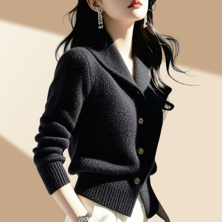 Frieda | Women's Knit Cardigan with Lapel Collar and Button Front